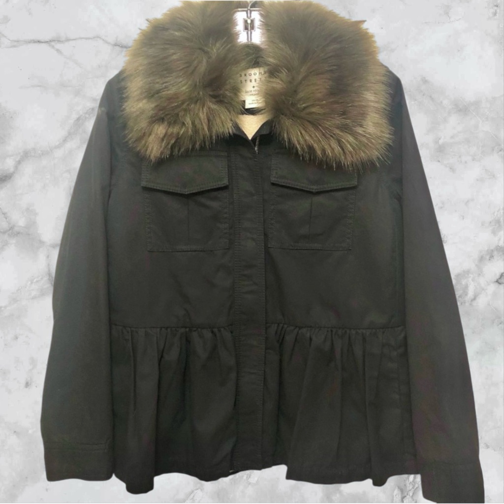 Nwt Kate Spade Broome Street Faux Fur Military Jacket Coat